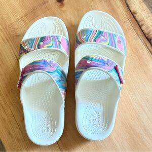 CROCS Slide Sandals Womens Sz 11 Out Of This World Colorful Swirl Comfort 207248